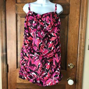 NWT Swimsuits for All - Black w/Pink, Coral & Magenta One Piece Sarong Swimsuit